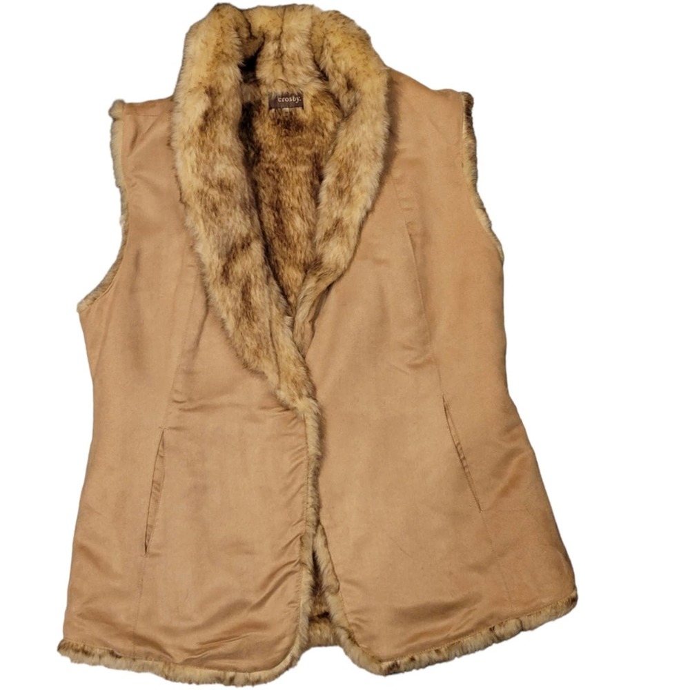 Crosby Faux fur faux leather tan vest Medium